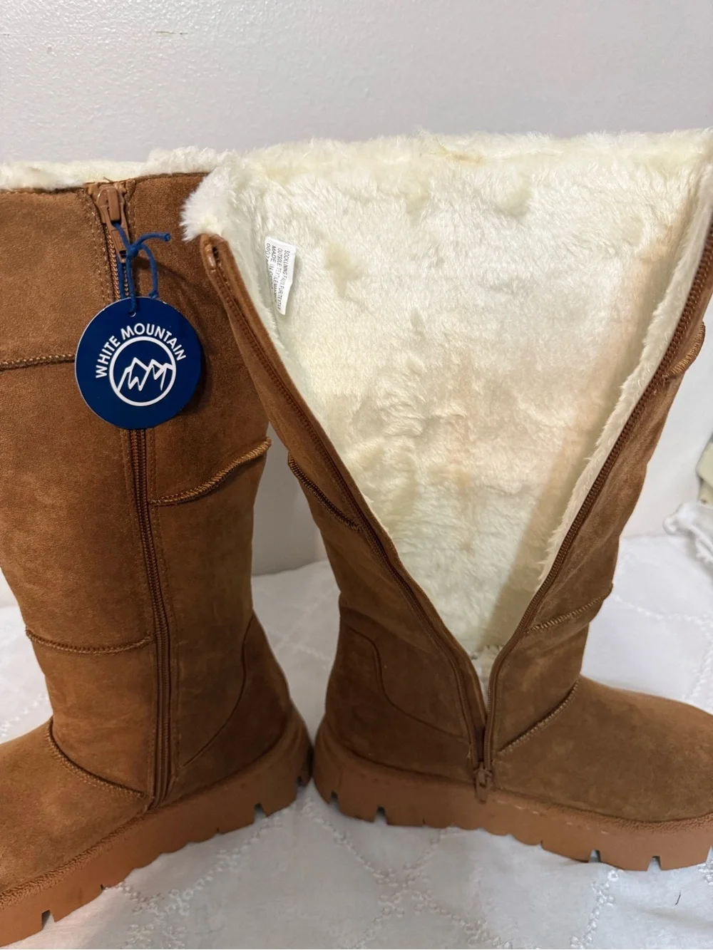 White Mountain Tall Chestnut Suede Fur-Lined Boots